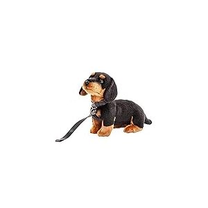 Uni-Toys - Teckel (avec Laisse) - 27 cm (Longueur) - Chien en Peluche - Peluche, Doudou, Noir, Marron.