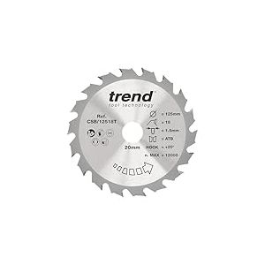 Trend Lame de scie circulaire sans fil Wood, diamètre 125 mm, alésage 20 mm, 18 dents, trait de scie 1,5 mm, crochet +20°, TCT, finition grossière, CSB/12518T