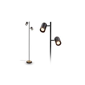 BRILONER - Lampadaire avec interrupteur sur le câble, têtes de spot orientables, 2xGU10 douille, lampadaire sur pied salon, lampe sur pied, 26x26x159,5 cm, noir-bois