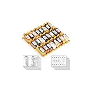 SpaceAid Organiseur de tiroir &agrave; &eacute;pices en bambou avec 24 pots &agrave; &eacute;pices, 378 &eacute;tiquettes &agrave; &eacute;pices minimalistes blanches, 3 niveaux pour tiroirs de cuisine, 38,1 cm de large x 38,1 cm de profondeur x 6,6 cm de haut