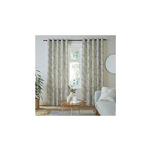 Fusion - Rideaux à Feuilles Naturelles 168 x 137 cm - 2 Panneaux - 100% Coton - Rideaux à œillets naturels avec imprimé Feuilles - Rideaux et tentures à Feuilles Tropicales en Lin Naturel - Matteo