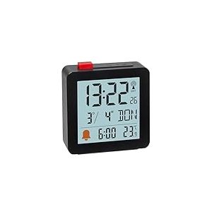 TFA Dostmann R&eacute;veil Radio num&eacute;rique, 60.2566.01, r&eacute;veil de Voyage, Fonctionne &agrave; Piles, avec fuseaux horaires, thermom&egrave;tre int&eacute;rieur Inclus, &agrave; Poser, avec Date et Jour de la Semaine, &eacute;clair&eacute;, Noir