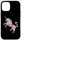 Silhouette de licorne écossaise en tartan rose, blanc et gris Coque pour iPhone 12/12 Pro