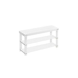 SONGMICS Banc de Rangement pour Chaussures en Bambou à 3 Niveaux, Banc d'Entrée, Support jusqu'à 130 kg, 28,7 x 90 x 45,3 cm, pour Entrée, Salle de Bain, Chambre, Blanc Nuage LBS090W01