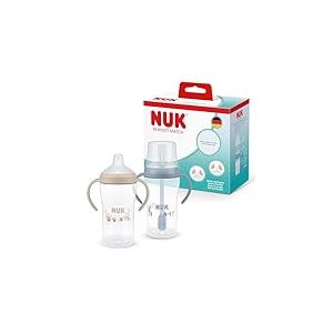 NUK Perfect Match Tasse d&rsquo;apprentissage avec paille pour b&eacute;b&eacute; | 6+ mois | 260 ml | Tasse avec paille anti-fuite pour b&eacute;b&eacute; | Poign&eacute;es antid&eacute;rapantes | Singe/Pingouin | Lot de 2