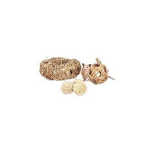 Relaxdays lot d’Accessoires pour Hamster, 5 pièces, Tube Herbe&4 balles, Objet de Cage, Rongeur, Souris, Paille, Nature