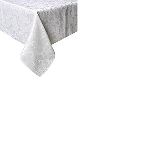 Tektrum Nappe rectangulaire en Jacquard damass&eacute; imperm&eacute;able, Anti-d&eacute;versement, r&eacute;sistante aux Taches, Infroissable, tr&egrave;s r&eacute;sistante, id&eacute;ale pour banquets, f&ecirc;tes, d&icirc;ners, Cuisine, Mariage (Blanc)