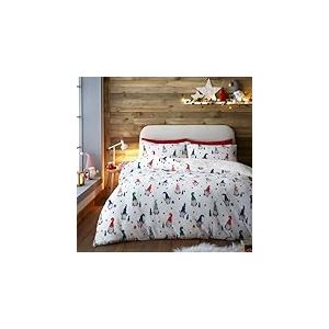 Fusion - Housse de Couette Polaire Christmas Gonk Teddy - 140 x 200 cm - R&eacute;versible - 1x taie d'oreiller - Parure de lit Blanche avec Polaire - Housse de Couette Nain de No&euml;l - Parure de lit de No&euml;l