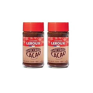 Leroux - Chicorée Soluble Cacao - 100% d'Origine Végétale - Chicorée Cultivée en France - Source de Fibres, Sans Sucres Ajoutés - Pot de 100g (Lot de 2)