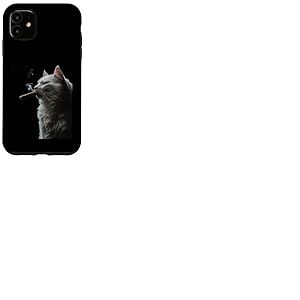 Chat sibérien fume un cigare drôle fumeur de cigare et amoureux des chats Coque pour iPhone 11