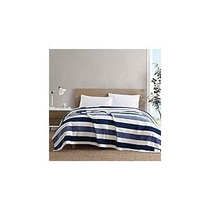Nautica - Couverture pour Grand lit, Peluche Ultra Douce et Confortable, décoration d'intérieur, literie Toutes Saisons (Rayures Bleu Marine, Grand lit)