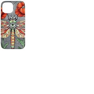 Motif Libellule en Verre teint&eacute; Coquelicot Coque pour iPhone 15