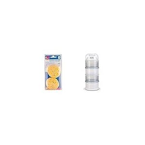 Tigex Kits de Toilettes 2 Éponges Végétales Boule Bébé 80601251 & NUK Boîte Doseuse à Poudre de Lait, 4 compartiments