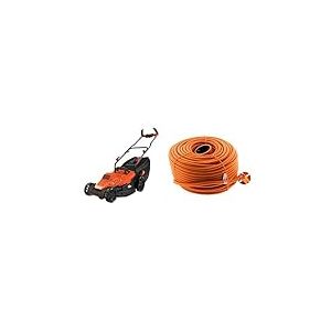 BLACK+DECKER Tondeuse Filaire 1600W, Tondeuse à Gazon Electrique 38 cm, 6 hauteurs réglables 20, 30, 40, 50, 60 et 70 mm & Zenitech - Prolongateur 16A HO5VV-F 2x1,5 Orange 50m