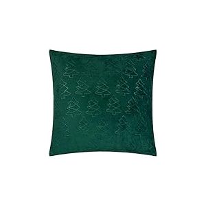 furn. Housse de Coussin Festive Trees – Housse décorative de Noël en Flanelle Douce et Polaire gaufrée (Émeraude – 50x50cm)