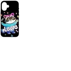 LAURA - Joli prénom de fille avec un cool raton laveur Coque pour iPhone 16