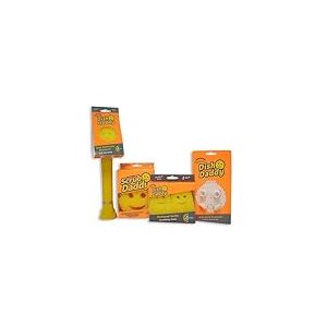 Scrub Daddy Dish Daddy Brosse Vaisselle avec Reservoir, 2 Têtes de Rechange, Eponge Vaisselle Grattante FlexTexture et Adaptateur, Manche Intégré avec Distributeur Liquide, Brosse Eponge - Jaune