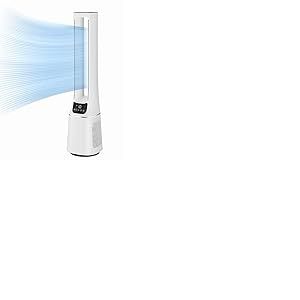 Midea MFP-120 (WH) Ventilateur tour 2 en 1 silencieux 38 dB CADR 120 pour écran LED 47,6 ㎡ Télécommande Oscillation Minuterie 12 H Blanc