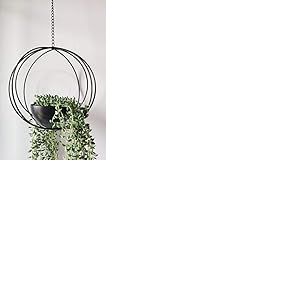 RISEON Suspension de plantes bohème en métal noir, géométrique en métal, pot de fleurs moderne, support de plantes aériennes du milieu du siècle, pot de fleurs minimaliste pour intérieur ou extérieur,