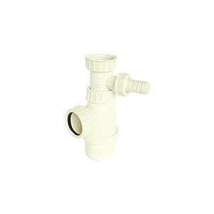 SOMATHERM FOR YOU, Siphon évier réglable en plastique blanc avec prise pour machine à laver, hauteur ajustable de 175 à 250 mm, arrivée et sortie écrou 40/49, joint américain