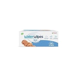 Waterwipes Lingettes Bébés Originales Exemptes De Plastique, 360 Unités (6 Paquets), Lingettes à Base d'Eau à 99,9 %, Non Parfumées pour les Peaux Sensibles