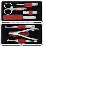 ZWILLING Manucure kit (7 pi&egrave;ces, soin complet des ongles et p&eacute;dicure, &eacute;tui en cuir v&eacute;ritable, pr&eacute;cis, set cadeau, avec pince &agrave; ongles), Premium, Rouge