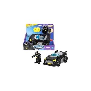 Imaginext Coffret Batmobile Metal Force DC Super Friends avec véhicule, Figurine articulée Batman de 7,5 cm et Accessoires, Lanceur et 2 disques Inclus, JFJ68