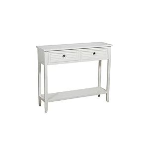 DRW Console Meuble Table d'entrée avec 2 tiroirs en Bois Blanc cassé 90 x 28 x 75 cm