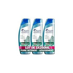 Head & Shoulders Pure Intense Apaisement Des D&eacute;mangeaisons Shampooing Antipelliculaire, 3x250 ml, &Agrave; la Menthe Poivr&eacute;e, Pour Cuir Chevelu Gras Qui D&eacute;mange, Jusqu&rsquo;&agrave; 100% Des Pellicules &Eacute;limin&eacute;es