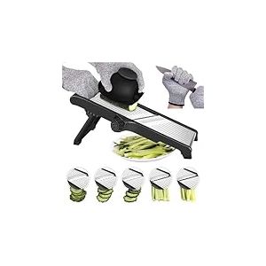 Mandoline Cuisine Coupe Legumes Multifonctions - Mandoline Professionnelle R&eacute;glable en Acier Inoxydable, Avec Protection des Mains, R&eacute;alisez des Tranches &Eacute;paisses de 1 &agrave; 9 mm, Decoupe Legumes Manuel