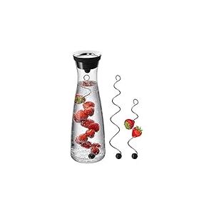 WMF Basic Carafe à Eau 3 pièces, Carafe de 1 l avec 2 brochettes à Fruits de différentes Tailles, Carafe en Verre avec Couvercle, Couvercle en Silicone, Fermeture Closeup