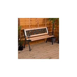 Garden Vida Banc de jardin, motif rose, 3 places, meuble d&rsquo;ext&eacute;rieur, lattes en bois et pieds en fonte, pour parc et patio