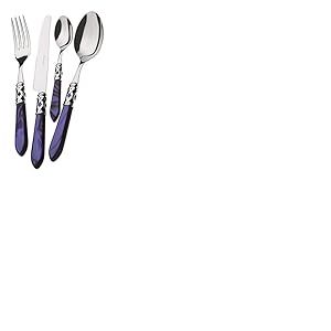 BUGATTI, Aladdin, Ensemble de 49 Couverts en Acier Inoxydable, Anneau chrom&eacute; et poign&eacute;e de Couleur Bleu avec Effet Nacre. 12 cuill&egrave;res, 12 fourchettes, 12 Couteaux, 12 cuill&egrave;res &agrave; caf&eacute; et 1 louche