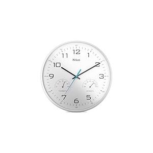 Mebus Horloge Murale Moderne à Quartz avec Affichage de la température et de l'humidité, Grand diamètre de 30 cm, Salon, Cuisine, Ronde/Modèle : 16181 / Couleur : Blanc