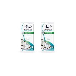 NAIR - Bandes de Cire Froide Maillot & Aisselles à l'Extrait de Lait de Coco, 97% d'Origine Naturelle, Sachet Nomade, 16 Bandes + 2 Lingettes "Finition Douceur" (Lot de 2)