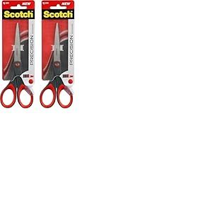 Scotch Ciseaux de Bureau de Précision avec Lames en Acier Inoxydable - 18cm - Idéal pour une Coupe Précise, Ambidextre- Couleur Grise/Rouge (Lot de 2)