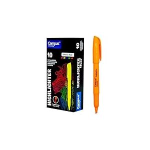 Campus Lot de 10 surligneurs fluorescents avec pointe biseautée, lot de 10 stylos surligneurs à base d'eau, surligneurs de couleur fluo (orange)