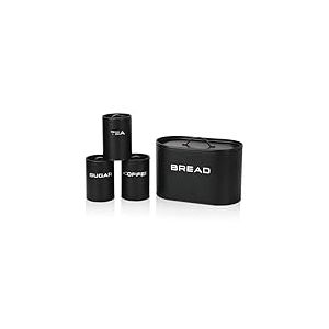 GOURMETmaxx Bo&icirc;te &agrave; pain avec ensemble de 8 bo&icirc;tes de conservation | Bo&icirc;tes en m&eacute;tal &eacute;l&eacute;gantes et herm&eacute;tiques avec couvercle et inscriptions pour pain, caf&eacute;, th&eacute; et sucre | Herm&eacute;tique pour aliments