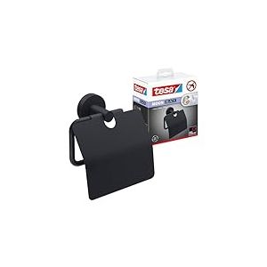 tesa MOON BLACK dérouleur papier toilette avec couvercle: l'élégant support à papier wc en noir mat impressionne par son design arrondi classique et son montage simple, 53 mm x 140 mm x 128 mm