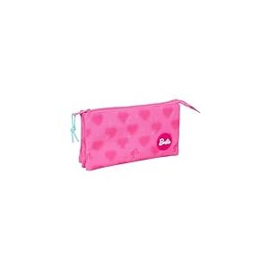 safta Barbie Corazones - Trousse Triple, Trousse pour Enfant, id&eacute;ale pour Les Enfants d'&acirc;ge Scolaire, Confortable et Polyvalente, qualit&eacute; et r&eacute;sistance, 22 x 3 x 12 cm, Rose, M, D&eacute;contract&eacute;