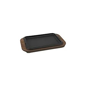 ILSA Assiette de service en fonte, plateau en bois, 30x22 cm, Noir