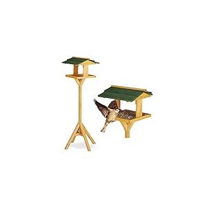 Relaxdays, vert, Abreuvoir, Maisonnette oiseau sur pied pour jardin et balcon, grosse mangeoire,117cm, nature Adulte unisexe, 117 x 34 x 36 cm