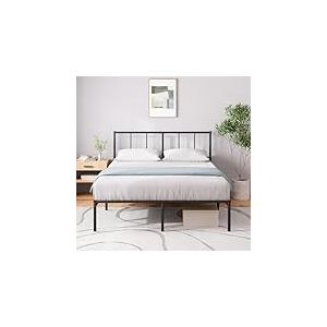 Zinus Justin Lit Double - Lit 160 x 190 - Base en m&eacute;tal Durable avec t&ecirc;te - Hauteur 30 cm - Sommier &agrave; Lattes en m&eacute;tal Inclus - Espace de Rangement sous-jacent - Design Moderne - Noir