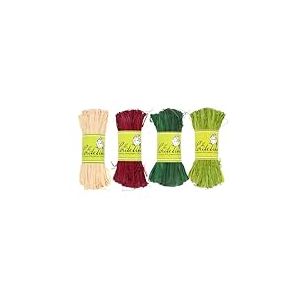 La cordeline Lot 4 Raphia Naturel Coloris Assortis Naturel,Vert Menthe, Vert Pomme et Rouge Framboise