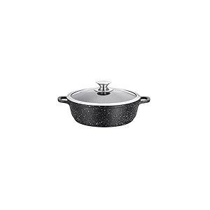 Kamberg - Sautoir / Sauteuse 32 cm - Fonte d'Aluminium - Revêtement Type Pierre - Couvercle en Verre - Tous Feux dont Induction - Sans PFOA - 0008042, 32 x 32 x 7,5 cm, Noir