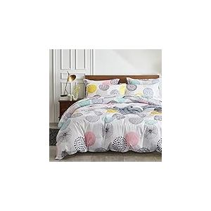 Parure de lit 6 pi&egrave;ces Bed in a Bag &ndash; Style &agrave; pois color&eacute;s &ndash; Ensemble de literie en microfibre douce, chaude pour l'hiver (1 couette, 2 couvre-oreillers, 1 drap plat, 1 drap-housse, 1 taie d'oreiller)