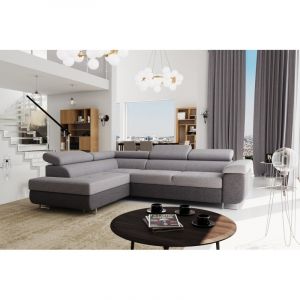 Canap&eacute; d'angle convertible AUBAN avec t&ecirc;ti&egrave;res r&eacute;glables Angle gauche Gris clair/gris fonc&eacute;