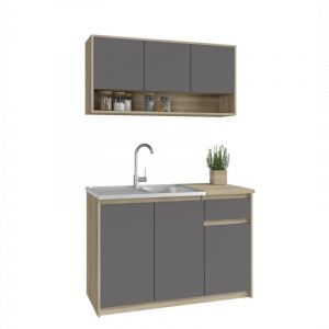 Cuisine compl&egrave;te UMI 120 cm gris. Petite kitchenette pour studio