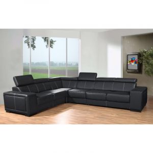 Canap&eacute; d'angle CAARIA en simili cuir Noir Angle gauche Convertible