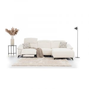 Canap&eacute; d'angle GAPPI avec fonction relax electrique et t&ecirc;ti&egrave;res r&eacute;glables tissu blanc cass&eacute; Blanc cass&eacute; Angle droit